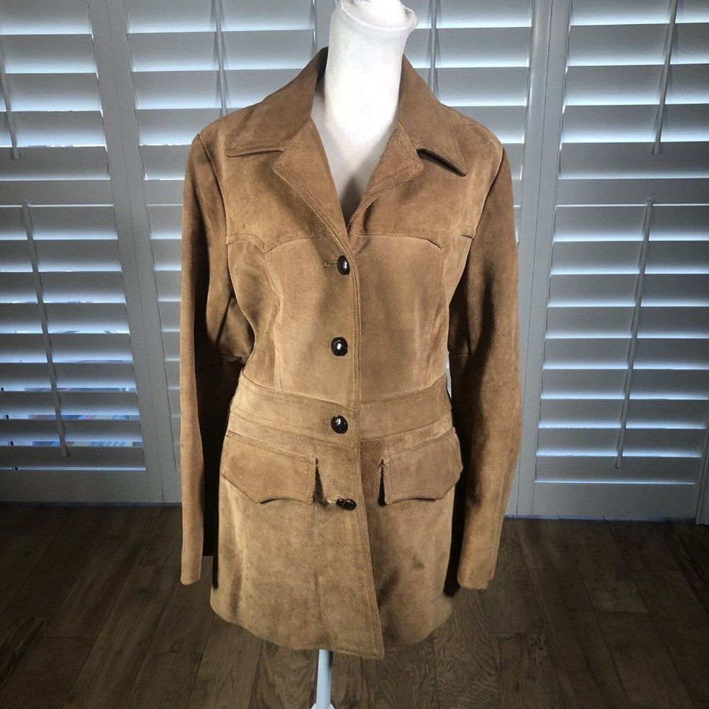 Women's Suede Button-Front Jacket in Tan